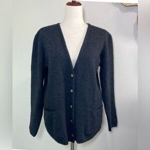 Vintage Nordstrom Point of View Wool Button Up Cardigan Gray Gold Buttons Medium